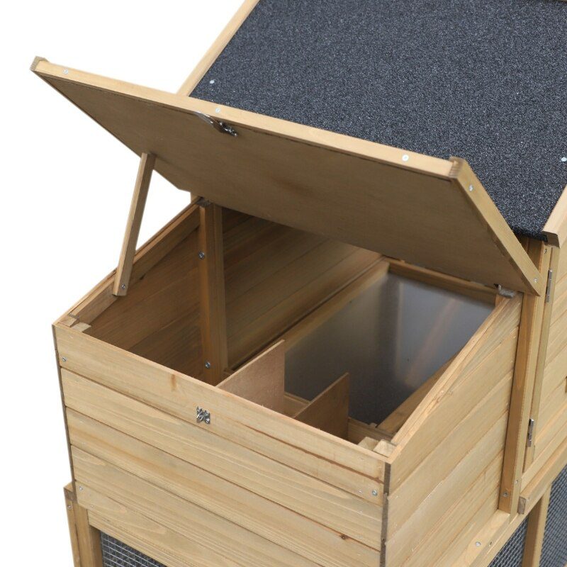 69" Wooden Chicken Coop, Poultry Cage Hen House with Connecting Ramp, Removable Tray, Ventilated Window and Nesting Box, Natural