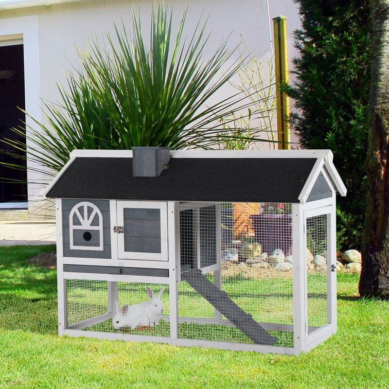 Wooden Bunny Hutch w/ Lockable Mesh Door Window for Guinea Pigs & Chinchillas 47.25" L x 23.5" W x 31" H