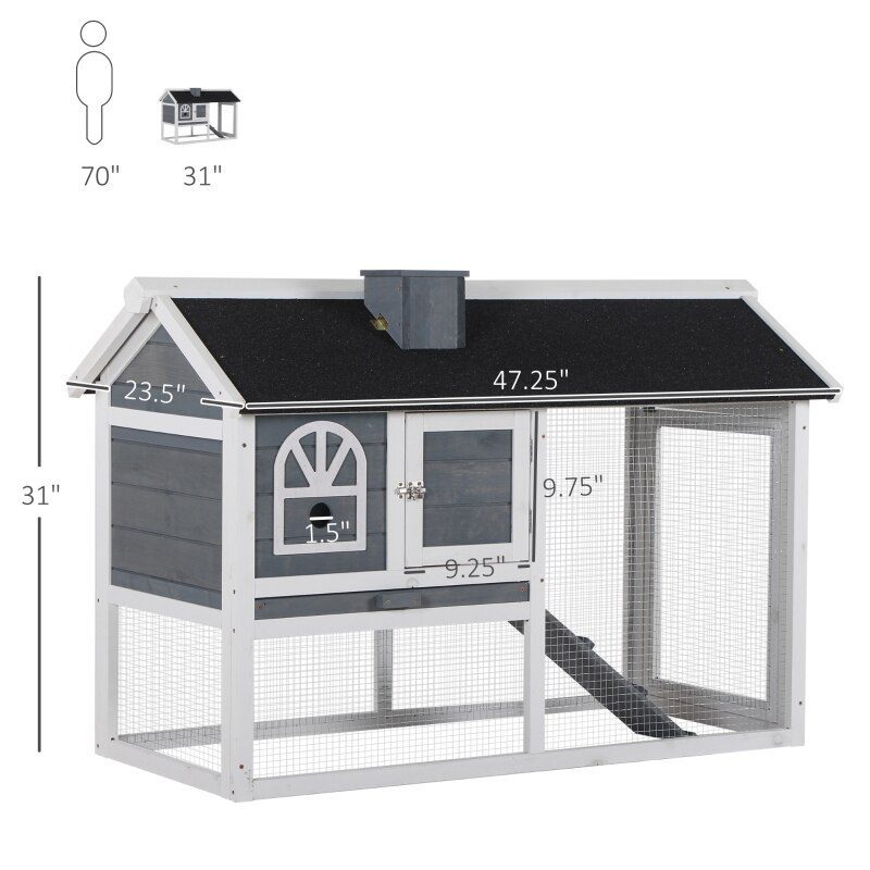 Wooden Bunny Hutch w/ Lockable Mesh Door Window for Guinea Pigs & Chinchillas 47.25" L x 23.5" W x 31" H