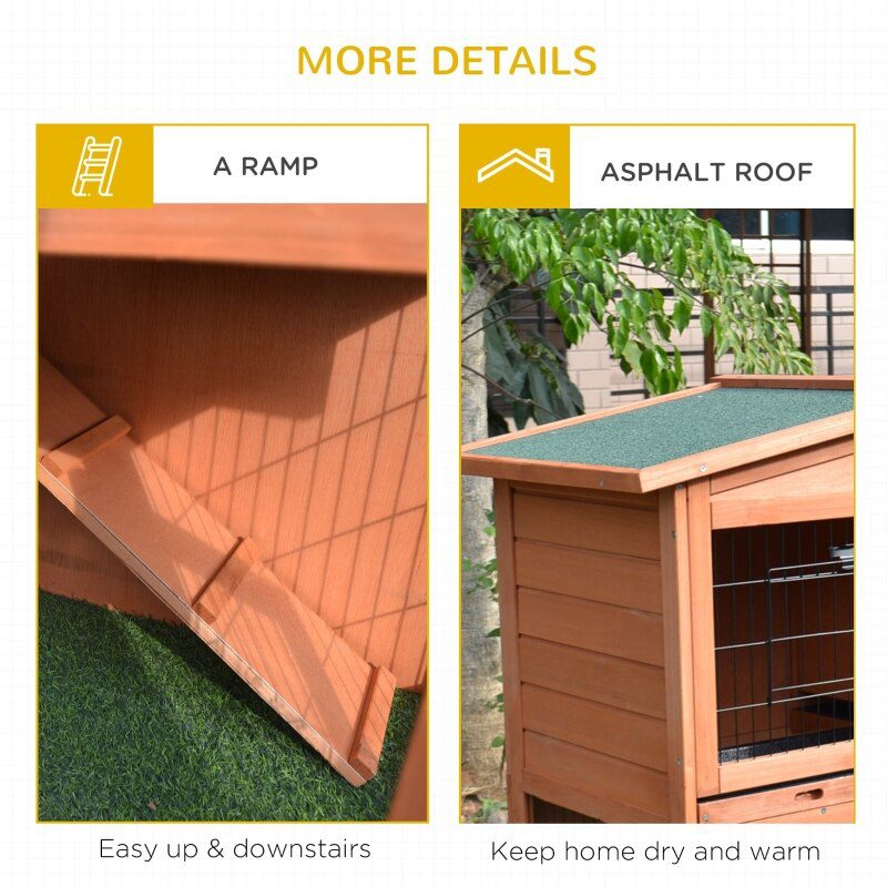 2 Tier Rabbit Hutch Guinea Pig Hutch Ferret Cage with Ramp Slide Out Tray for Indoor Outdoor 39.6"L x 21.7"W x 39.8"H