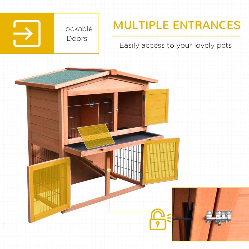 2 Tier Rabbit Hutch Guinea Pig Hutch Ferret Cage with Ramp Slide Out Tray for Indoor Outdoor 39.6"L x 21.7"W x 39.8"H