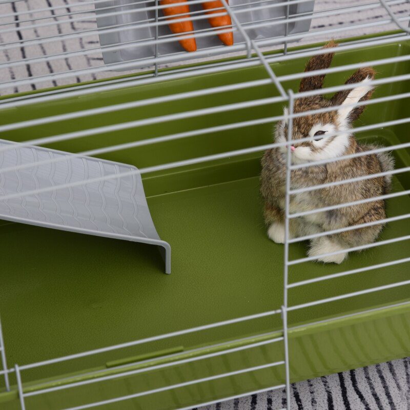 35" Small Animal Cage Chinchilla Guinea Pig Hutch Pet House with Platform Ramp, Food Dish, Wheels, & Water Bottle