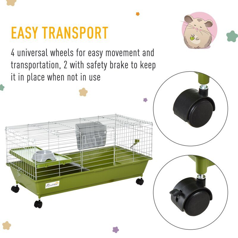 35" Small Animal Cage Chinchilla Guinea Pig Hutch Pet House with Platform Ramp, Food Dish, Wheels, & Water Bottle