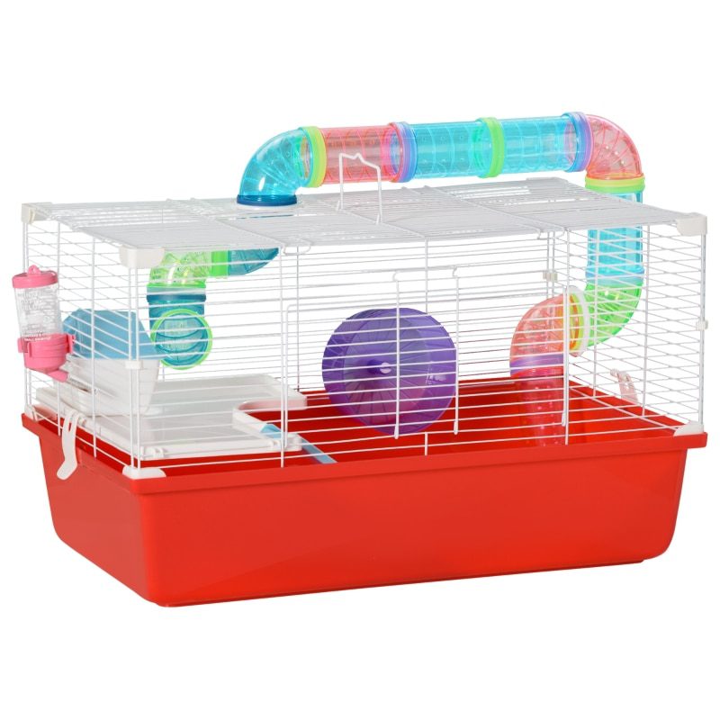 Large Hamster Cage and Habitat, 2-Level Steel Rat Cage, Small Animal House, with Tube Tunnels, Exercise Wheel,