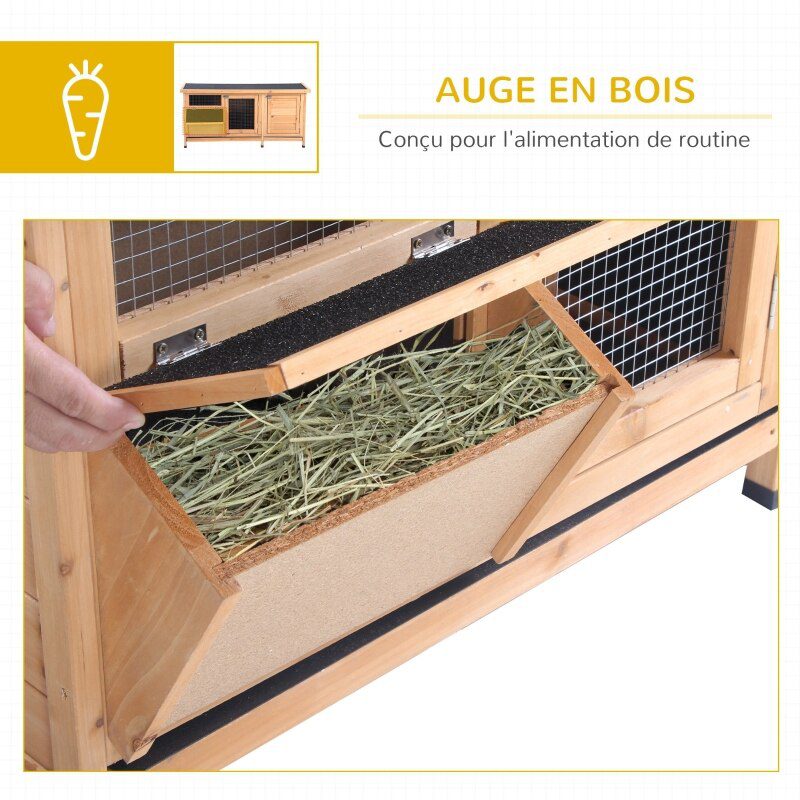 Wooden Rabbit Hutch Bunny Cage Guinea Pig House Outdoor with Sliding Out Tray, Openable Roof, Feeding Trough, Yellow