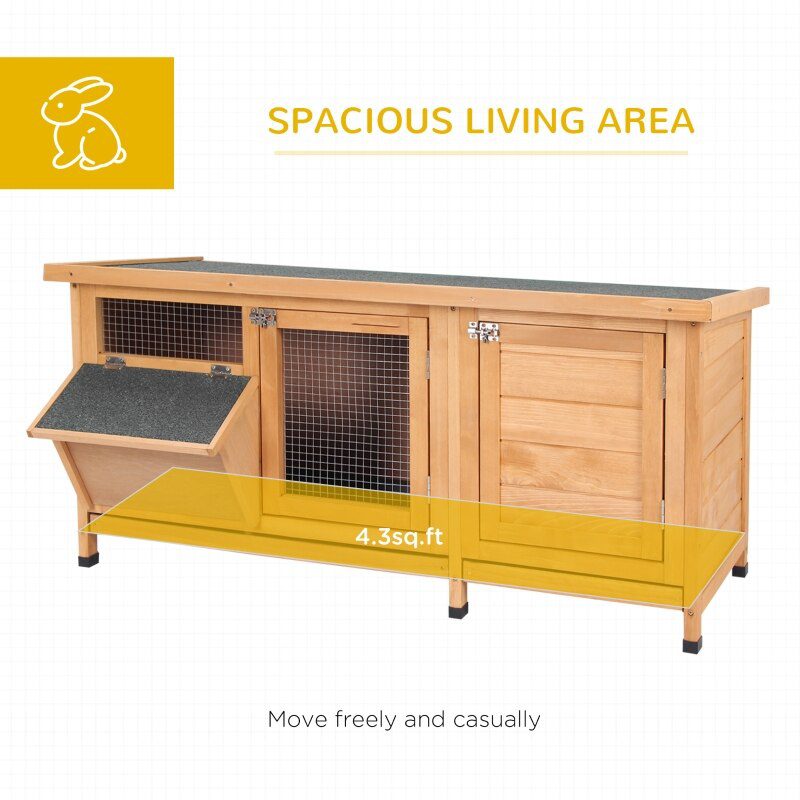 Wooden Rabbit Hutch Bunny Cage Guinea Pig House Outdoor with Sliding Out Tray, Openable Roof, Feeding Trough, Yellow