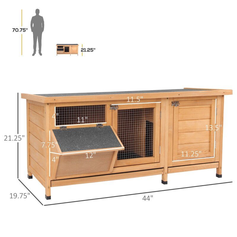 Wooden Rabbit Hutch Bunny Cage Guinea Pig House Outdoor with Sliding Out Tray, Openable Roof, Feeding Trough, Yellow