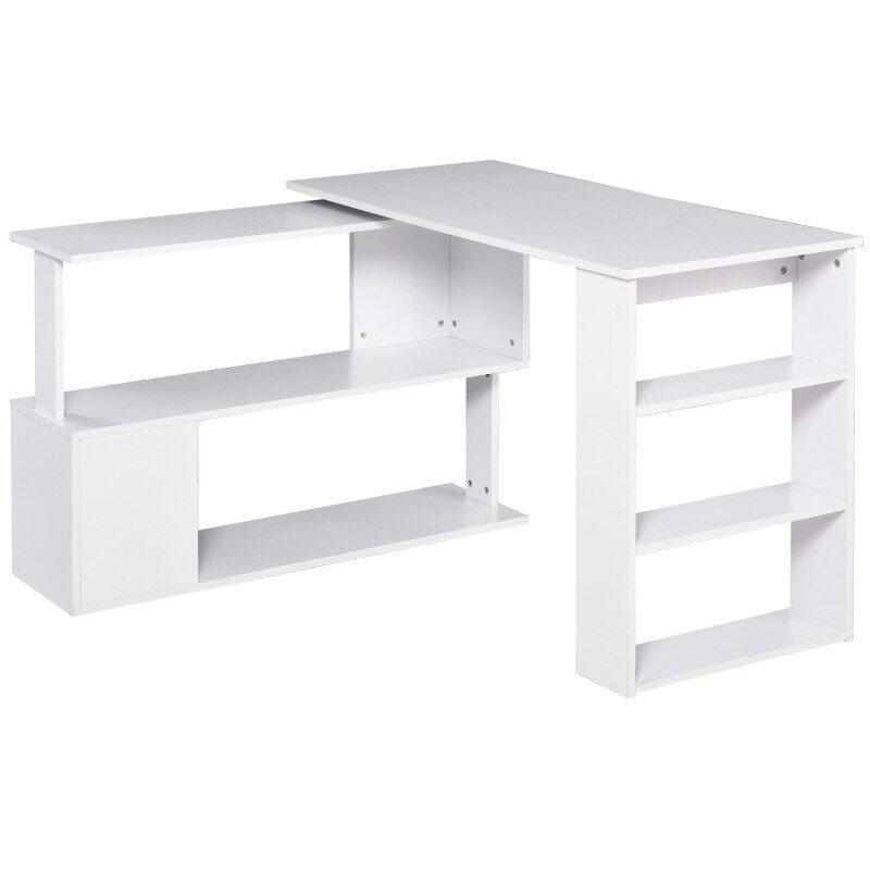 360° Rotating Home Office Desk L Shaped Corner Computer Desk with Storage Shelves, Writing Table Workstation, White/Black