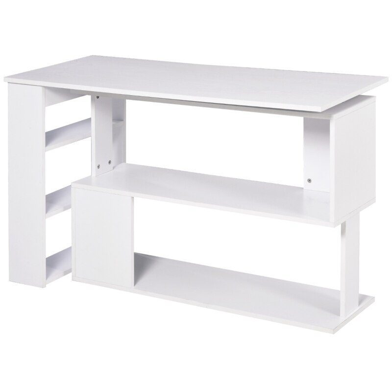 360° Rotating Home Office Desk L Shaped Corner Computer Desk with Storage Shelves, Writing Table Workstation, White/Black