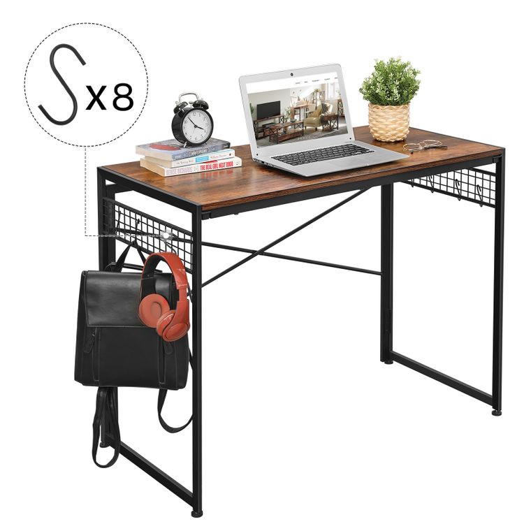 39 Inch Folding Computer Desk, Writing Desk with 8 Hooks, Simple Study Desktop Workstation, for Home Office, Laptop and PC,