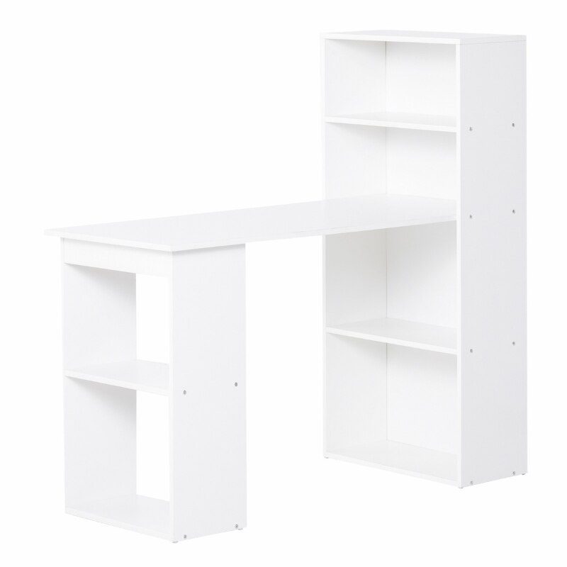 47" Modern Computer Desk with Bookshelf Office Compact Computer Crafting Hobby Desk Bookcase - White