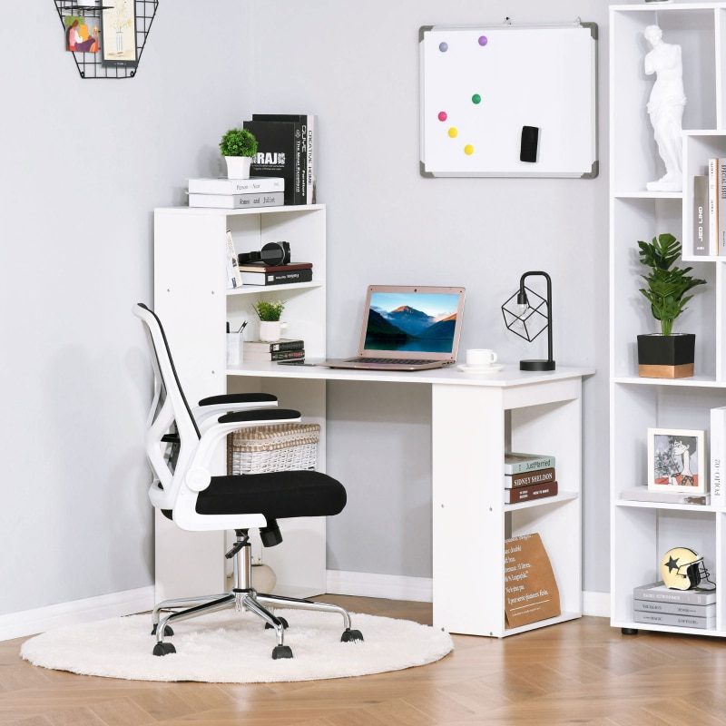 47" Modern Computer Desk with Bookshelf Office Compact Computer Crafting Hobby Desk Bookcase - White