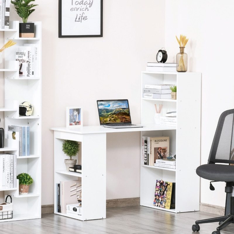 47" Modern Computer Desk with Bookshelf Office Compact Computer Crafting Hobby Desk Bookcase - White