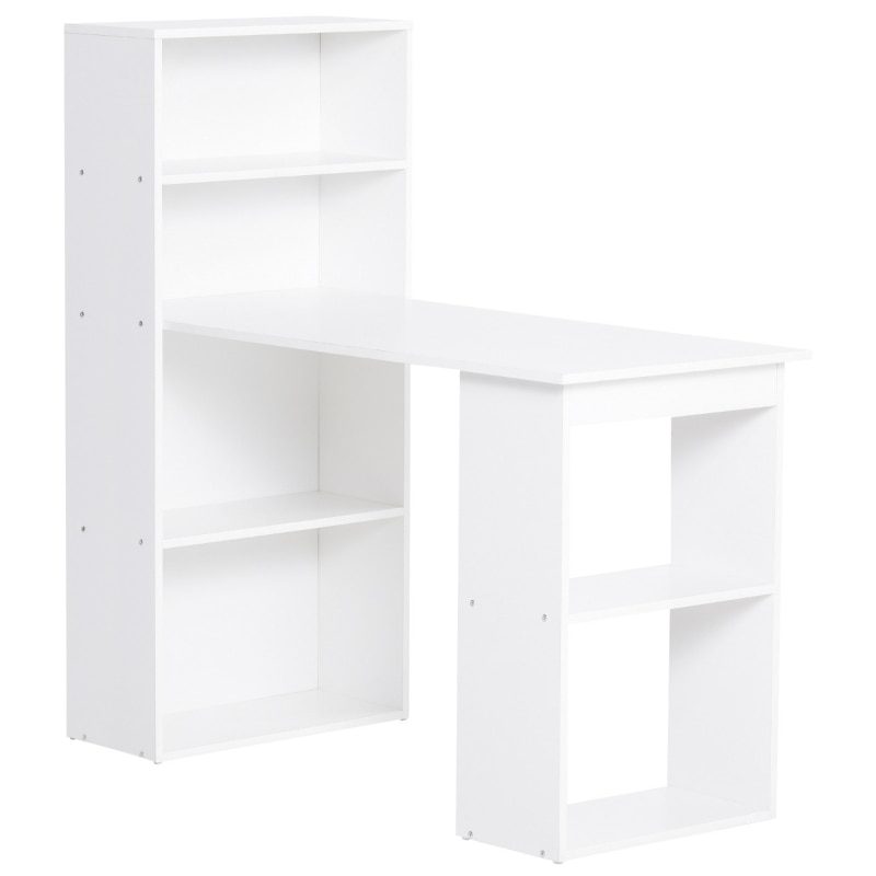 47" Modern Computer Desk with Bookshelf Office Compact Computer Crafting Hobby Desk Bookcase - White