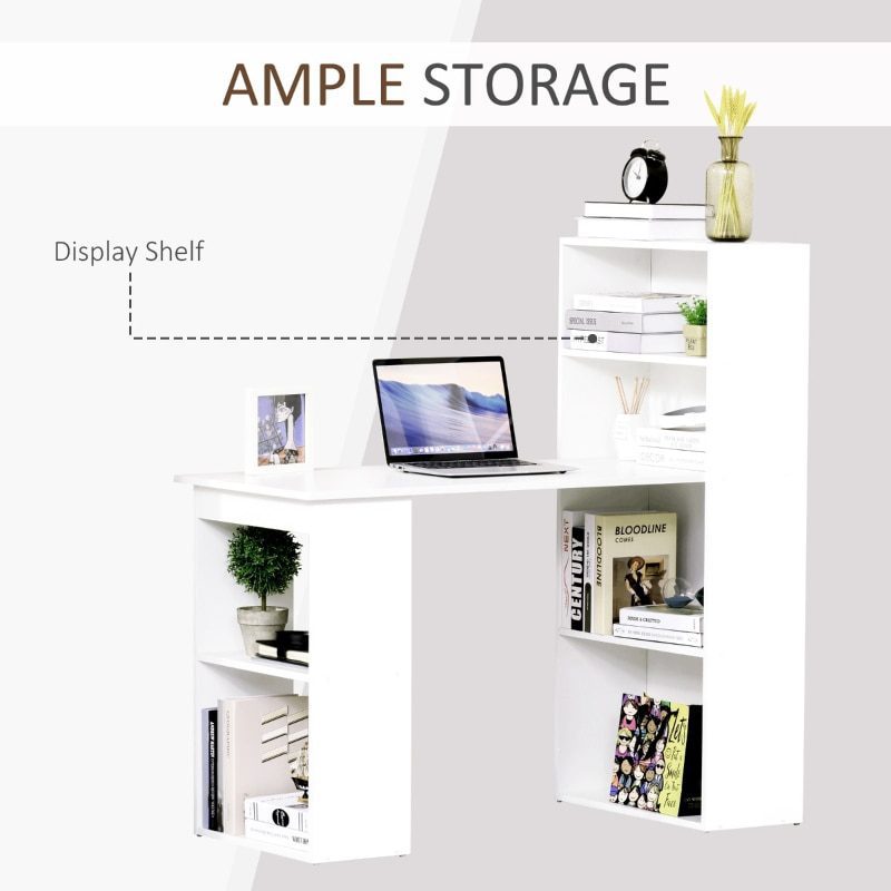 47" Modern Computer Desk with Bookshelf Office Compact Computer Crafting Hobby Desk Bookcase - White