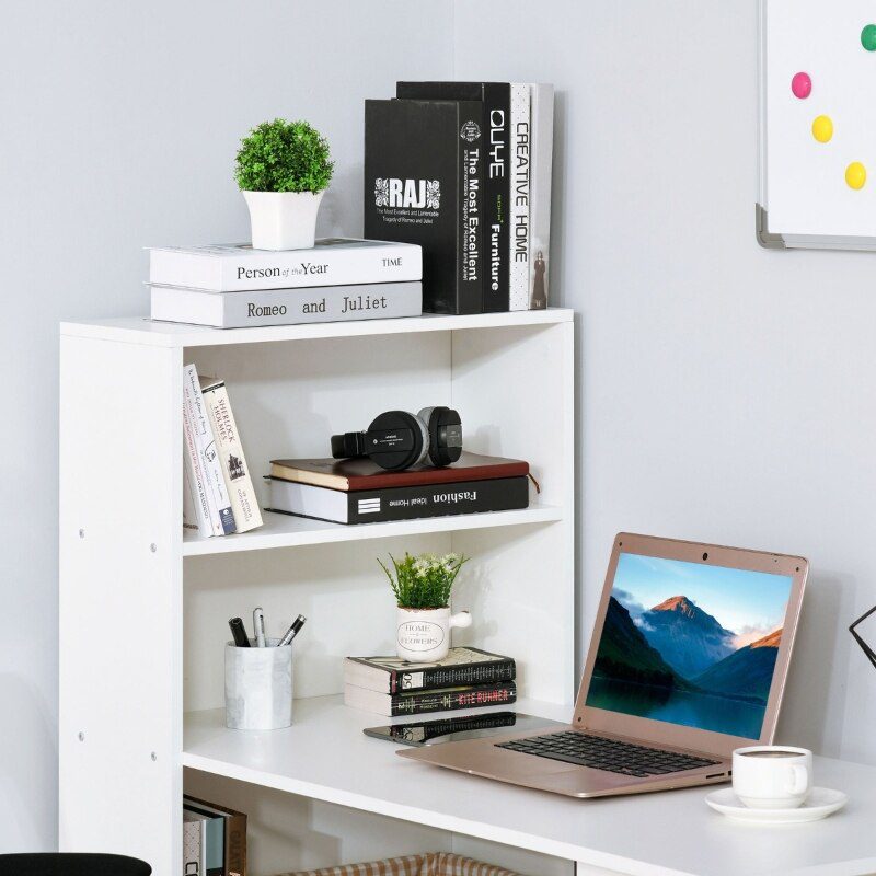 47" Modern Computer Desk with Bookshelf Office Compact Computer Crafting Hobby Desk Bookcase - White