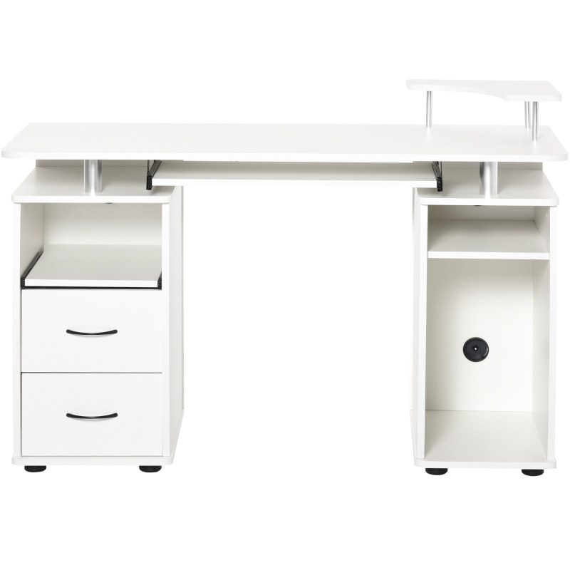 Multifunctional Computer Desk Home Office Workstation with Keyboard Tray, Overhead Shelf, Sliding Scanner and CPU Stand, White