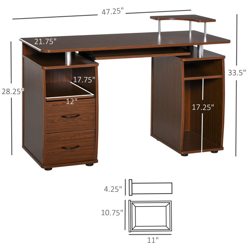 Multifunctional Computer Desk Home Office Workstation with Keyboard Tray, Overhead Shelf, Sliding Scanner and CPU Stand, White