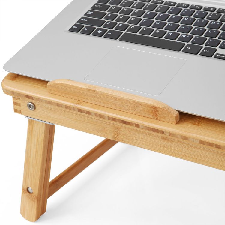 Laptop Desk Table Bed Tray Foldable Adjustable Breakfast Table Tilting Top with Storage Drawer Bamboo Wood Natural