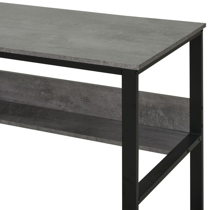 Industrial Style Standing Sitting Computer Desk with Steel Frame, Storage Shelf Grey/Oak, White