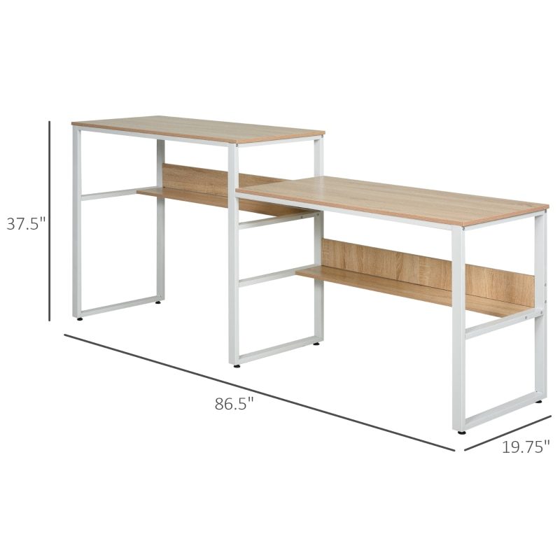 Industrial Style Standing Sitting Computer Desk with Steel Frame, Storage Shelf Grey/Oak, White