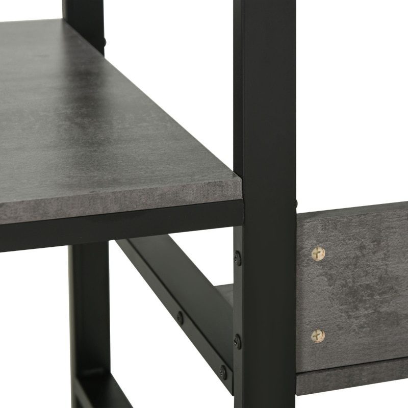 Industrial Style Standing Sitting Computer Desk with Steel Frame, Storage Shelf Grey/Oak, White