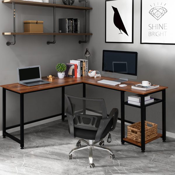 140cm Computer Desk L-shaped Right Angle Desk Retro Color Particleboard Paste Triamine