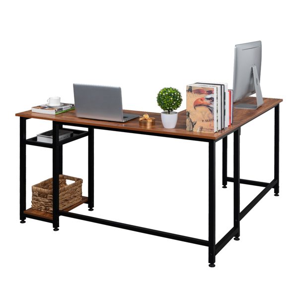 140cm Computer Desk L-shaped Right Angle Desk Retro Color Particleboard Paste Triamine