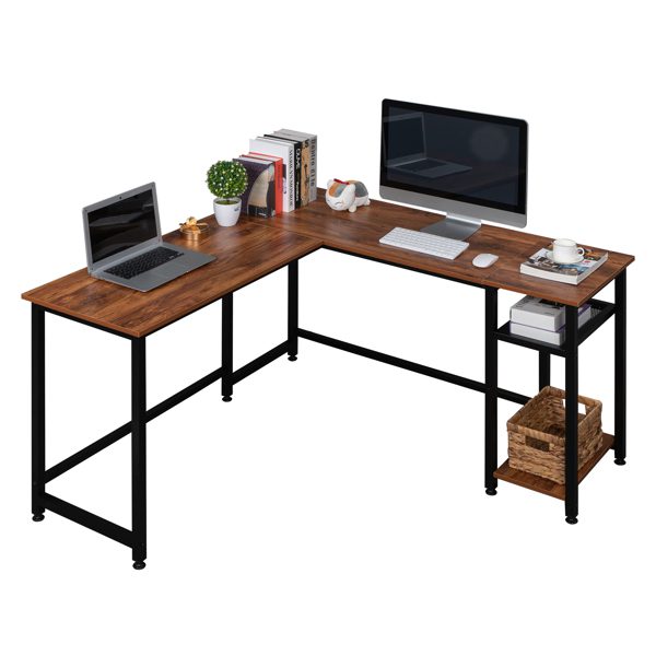 140cm Computer Desk L-shaped Right Angle Desk Retro Color Particleboard Paste Triamine