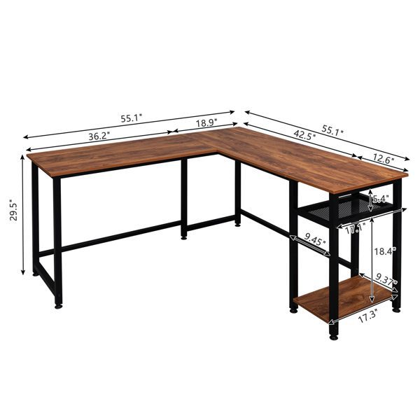 140cm Computer Desk L-shaped Right Angle Desk Retro Color Particleboard Paste Triamine