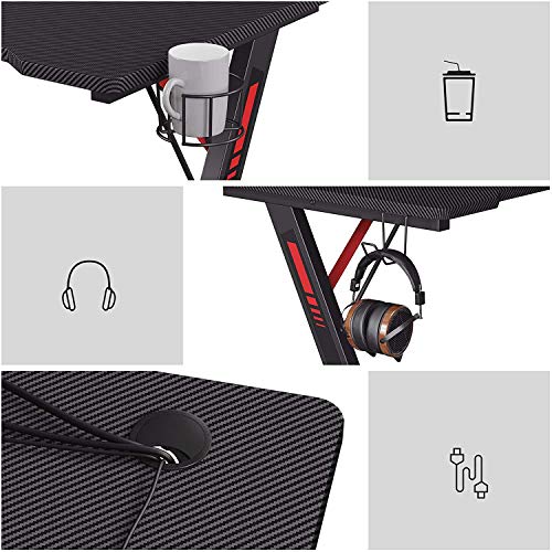 Gaming Desk, Computer Desk, with Monitor Stand, Cup Holder, Headphone Hook, Multifunctional, Z-Shaped Steel Frame, Easy Assembly