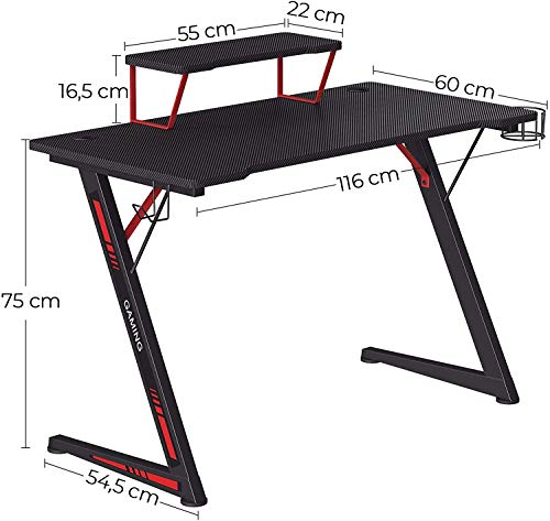 Gaming Desk, Computer Desk, with Monitor Stand, Cup Holder, Headphone Hook, Multifunctional, Z-Shaped Steel Frame, Easy Assembly