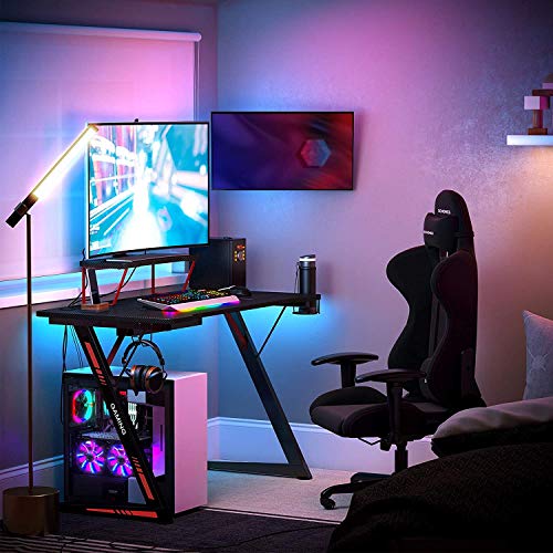 Gaming Desk, Computer Desk, with Monitor Stand, Cup Holder, Headphone Hook, Multifunctional, Z-Shaped Steel Frame, Easy Assembly