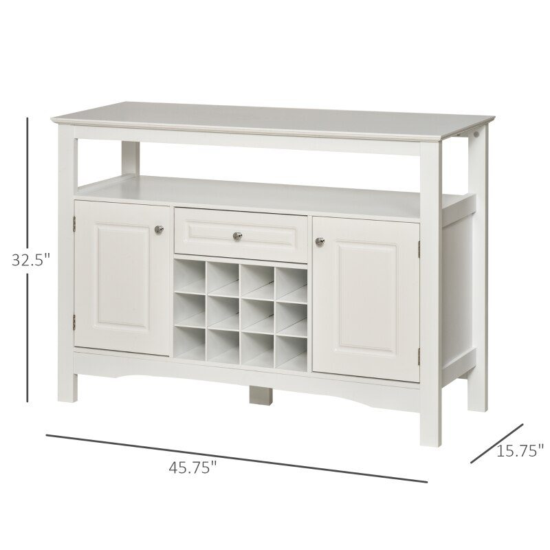 Modern Kitchen Buffet Bar Cabinet Storage Sideboard Dining Server with Drawer & 12-Bottle Wine Rack for Living Room, White