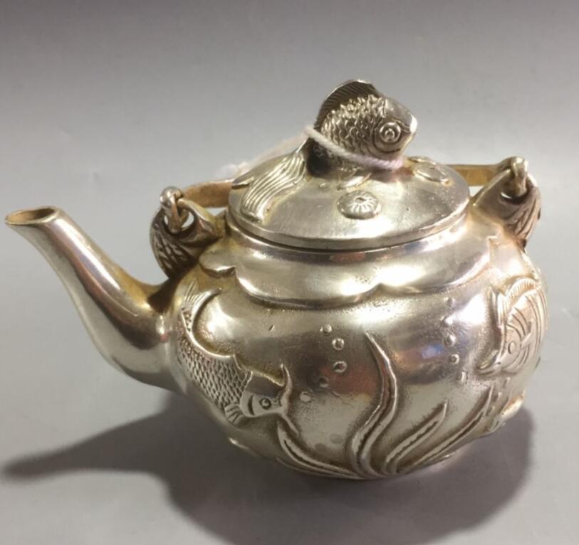 China White copper goldfish teapot crafts statue