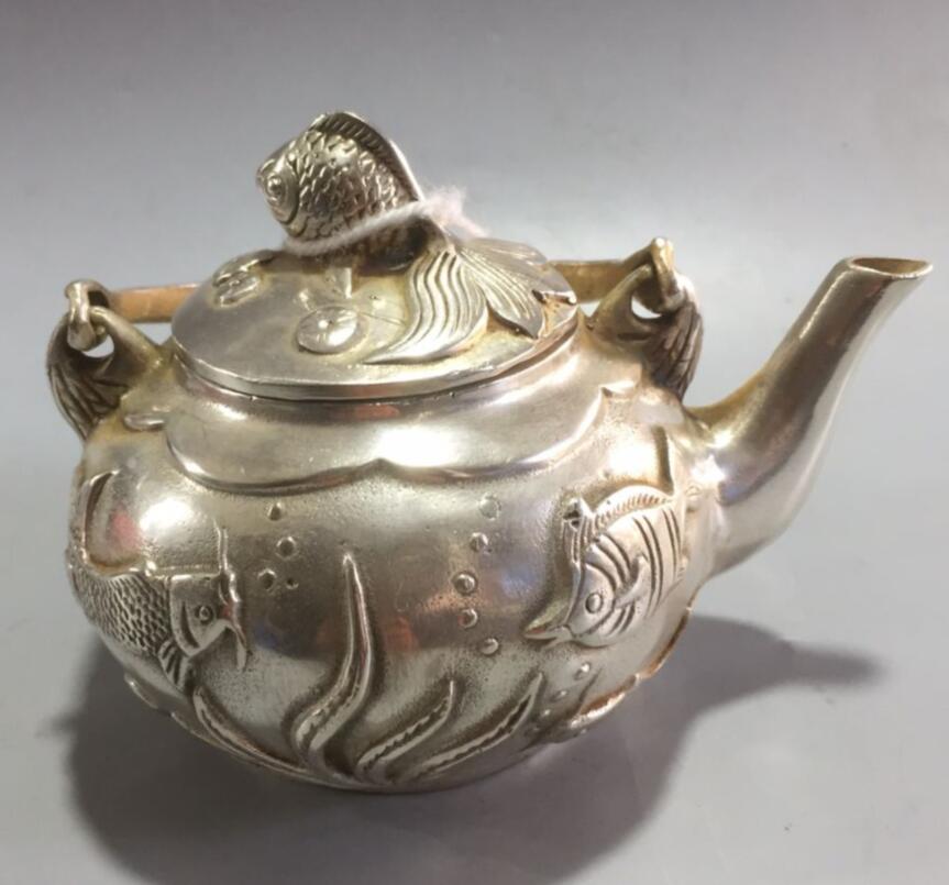 China White copper goldfish teapot crafts statue