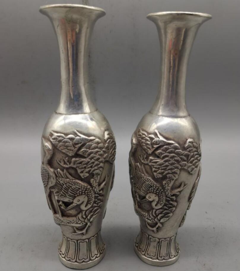 China White copper crane vase crafts statue A pair