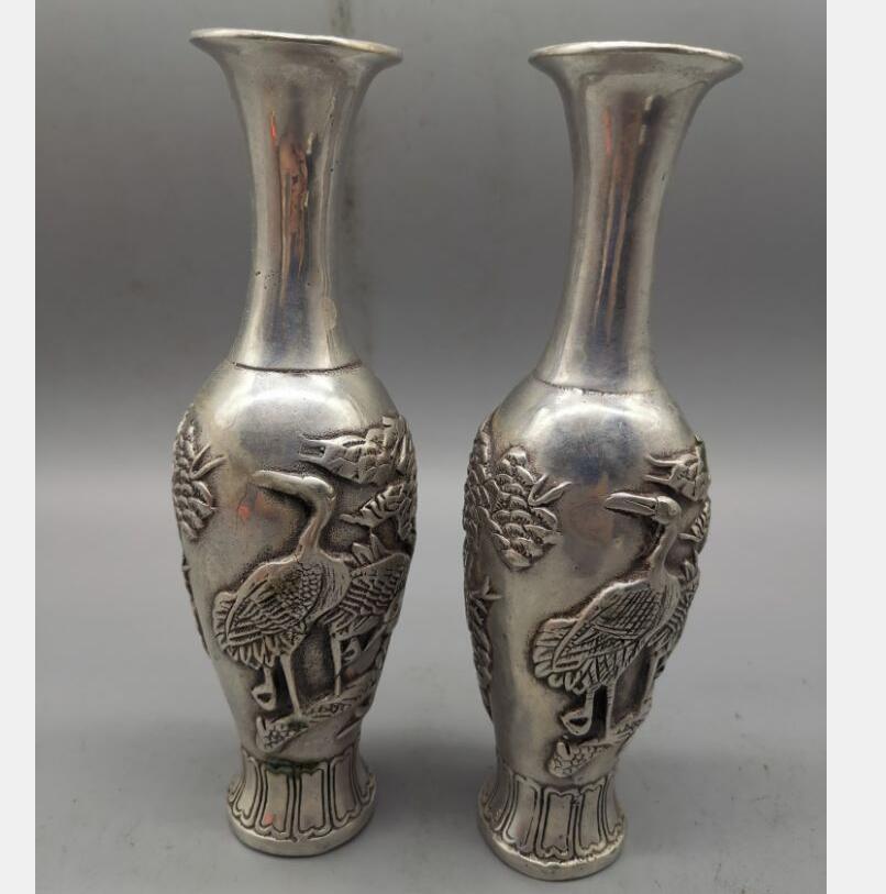 China White copper crane vase crafts statue A pair