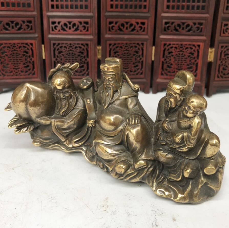 China copper Fu lu shou three God crafts statue