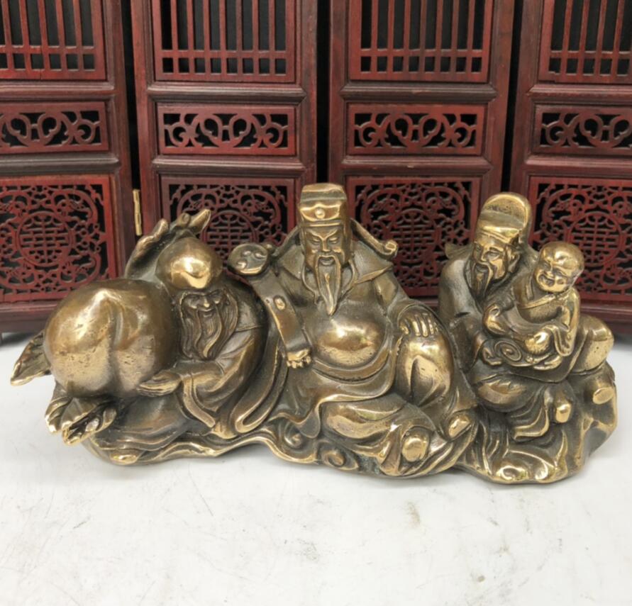 China copper Fu lu shou three God crafts statue