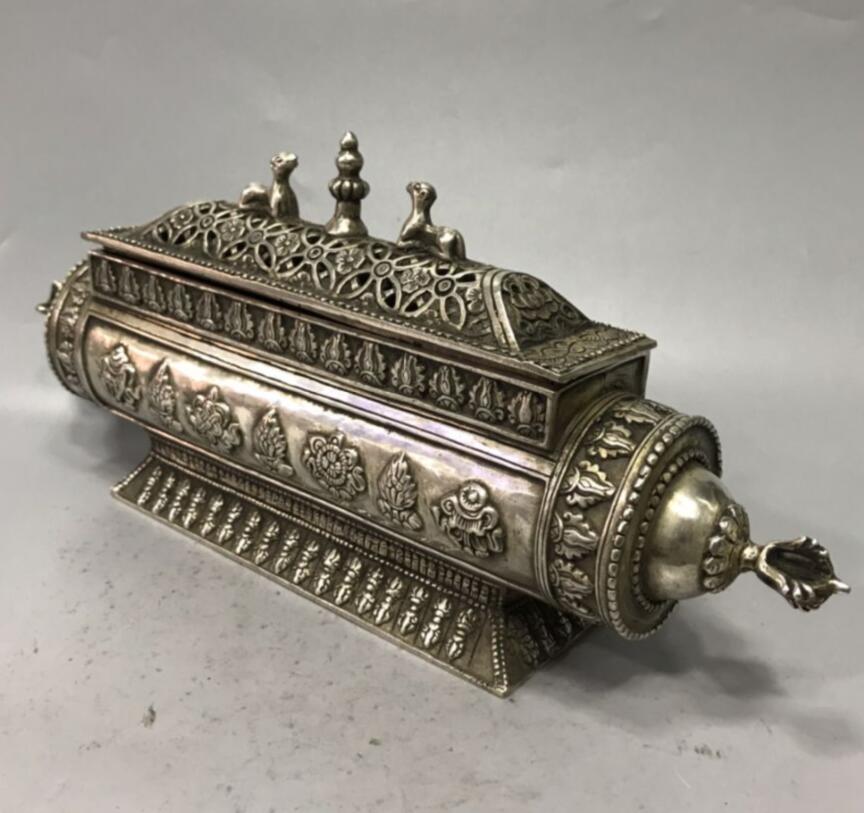 China White copper eight treasure Tibetan incense burner crafts statue