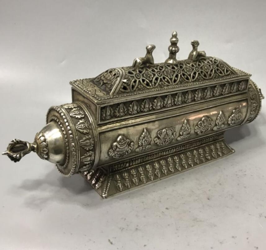 China White copper eight treasure Tibetan incense burner crafts statue