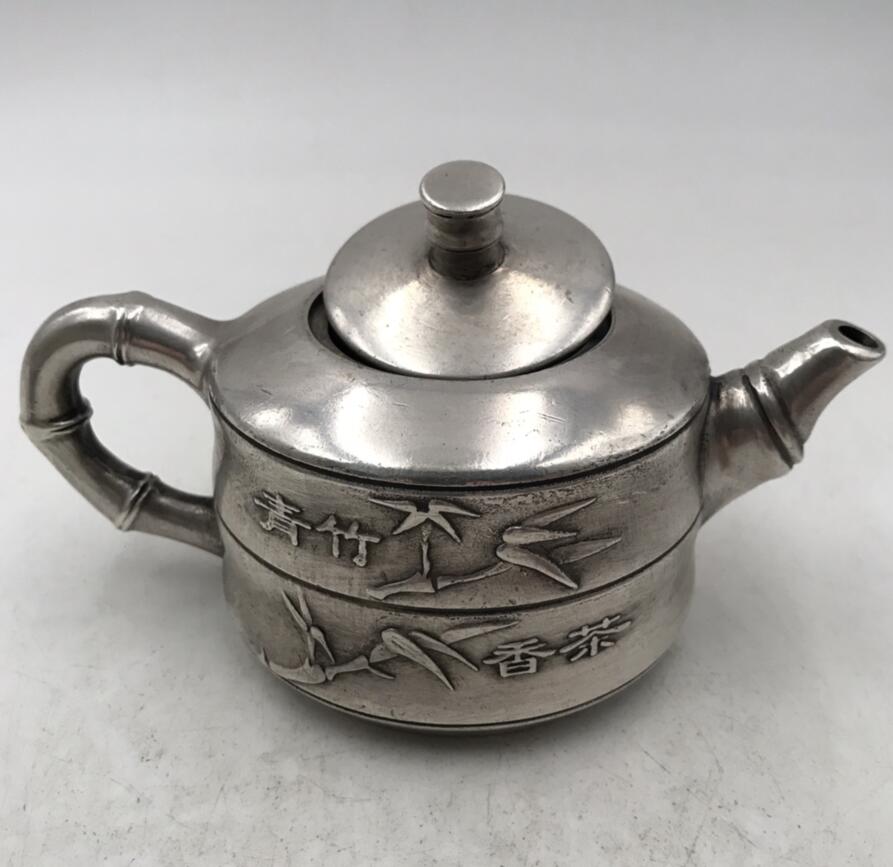 China White copper bamboo teapot crafts statue