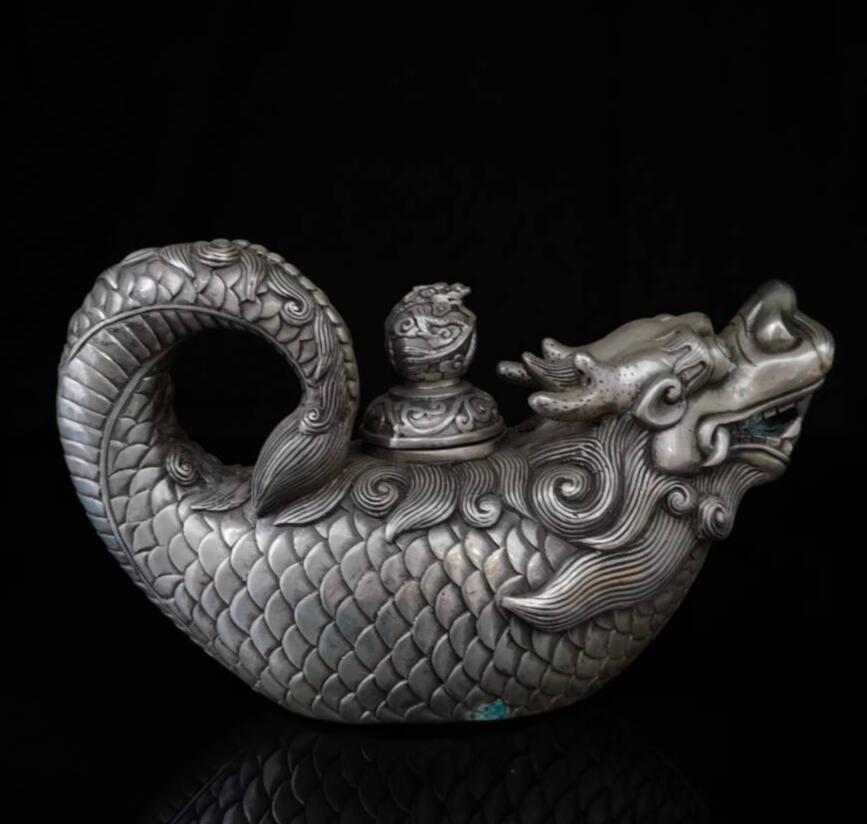 China White copper dragon head teapot crafts statue