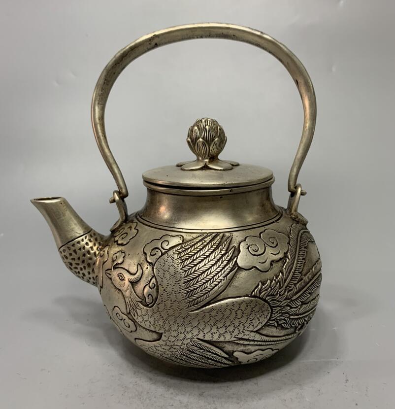 China White copper archaize phoenix teapot crafts statue