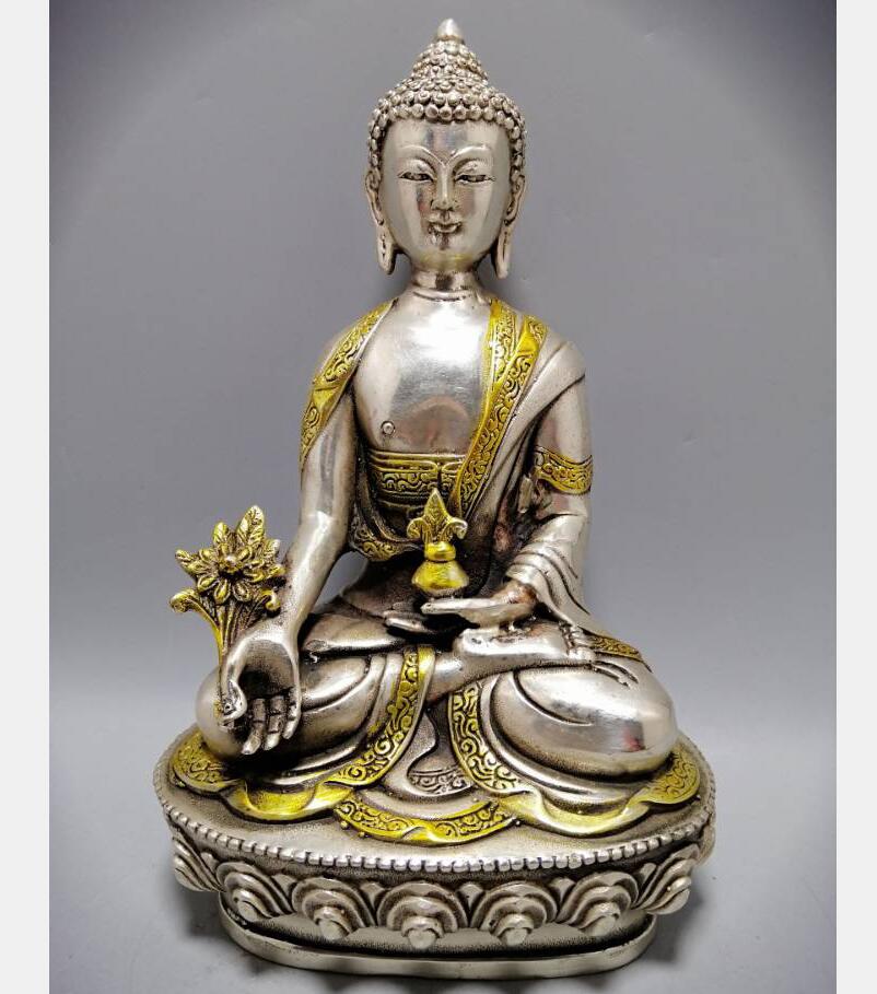 China White copper Sakyamuni Pharmacist Buddha crafts statue