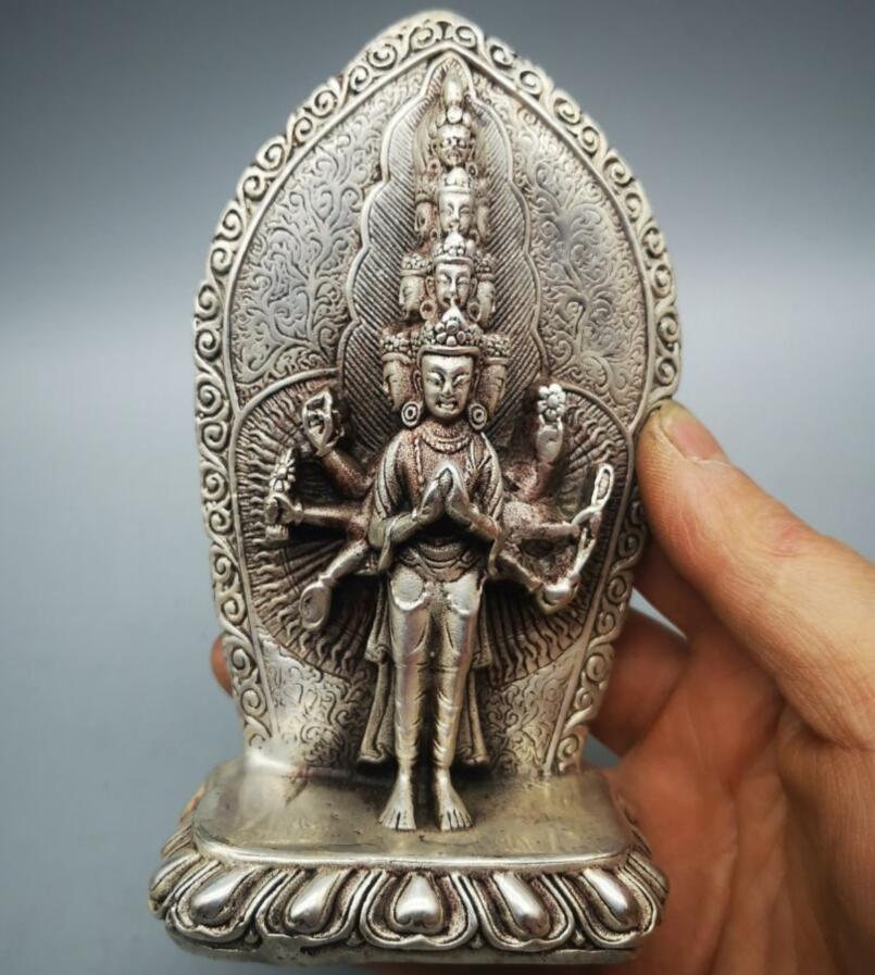 China White copper thousand hand Goddess of mercy Buddha crafts statue