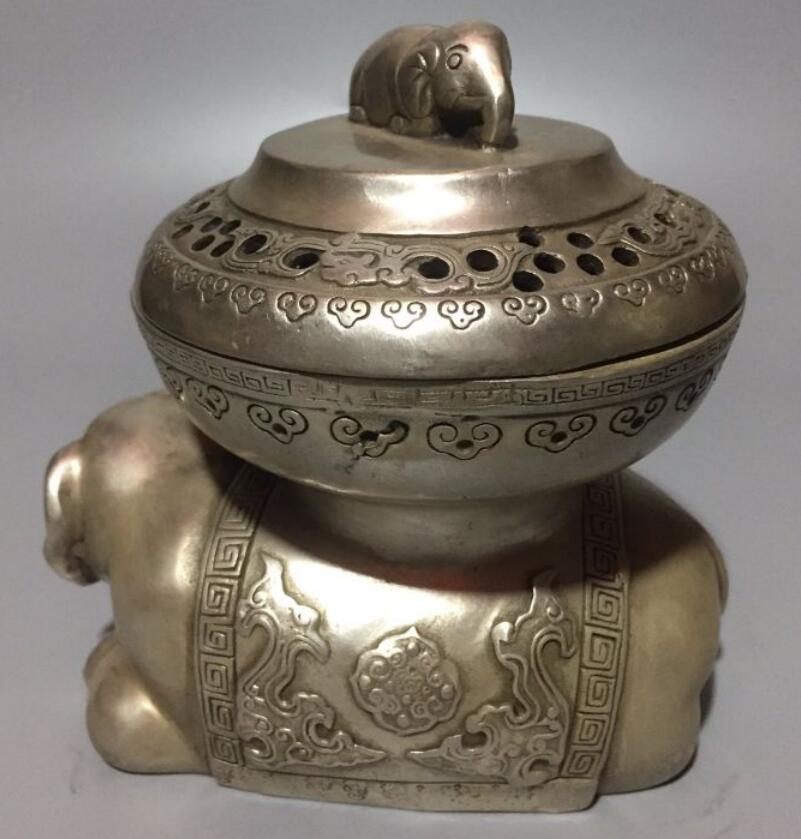 China White copper elephant Incense burner crafts statue