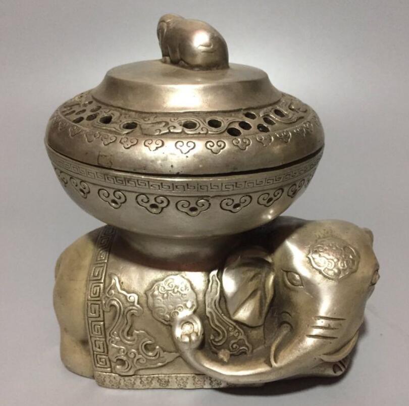 China White copper elephant Incense burner crafts statue