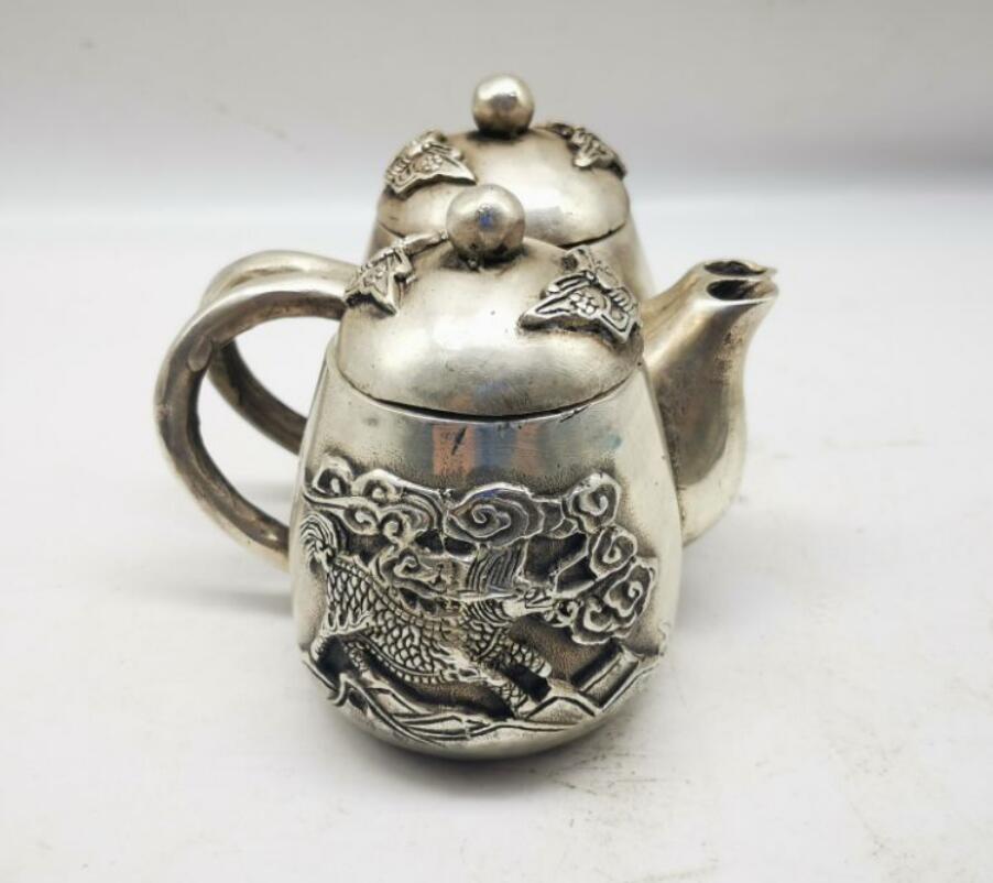 China White copper double kirin conjoined teapot crafts statue